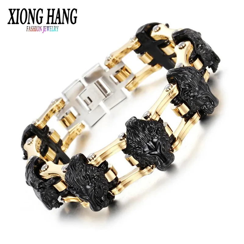 

XiongHang Fashion Bicycle Chain Stainless Steel Bracelet Titanium Steel Retro Jewelry Lion Head Bracelet Man Bracelet New Style