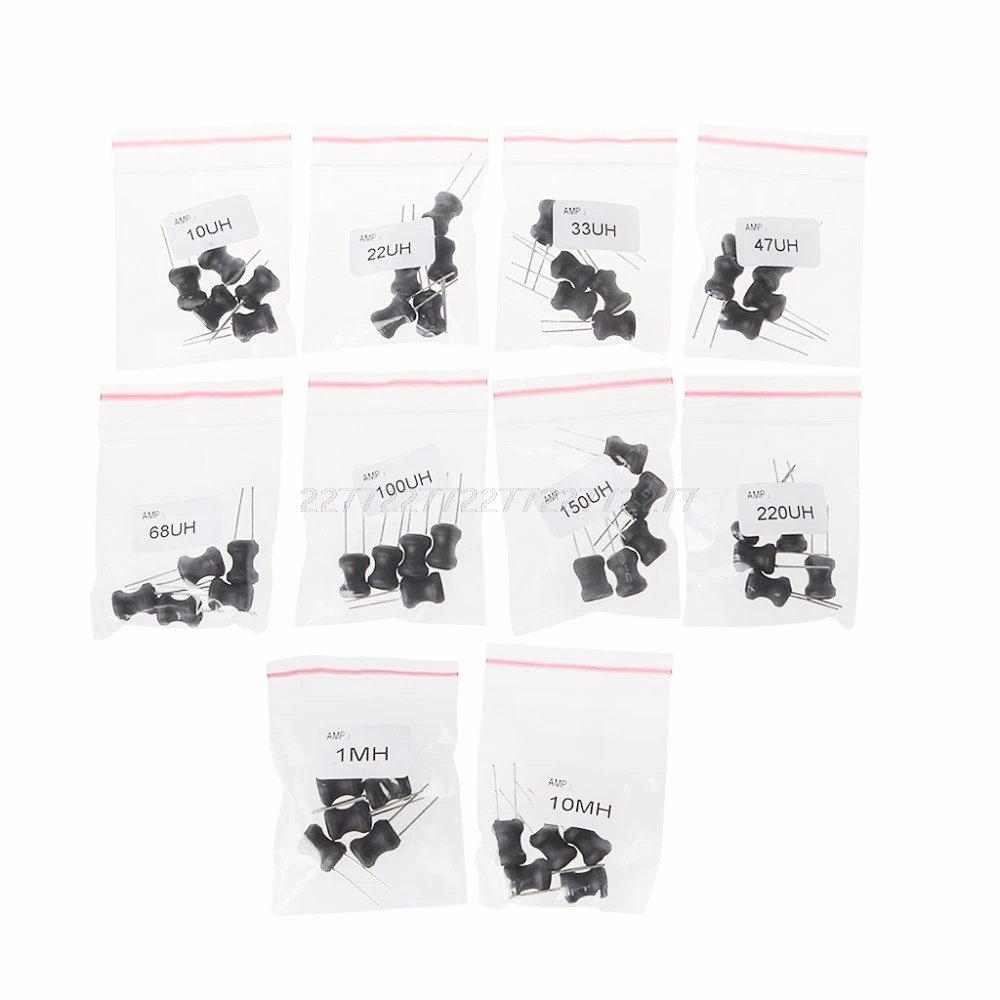 

50 Pcs/Set 10 Types Power Inductor Inductance 10UH/22UH/33UH/47UH/68UH/100UH/150UH/220UH/1MH/10MH 10 Values x 5pcs My09 19