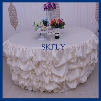 

CL015A wedding elegant 5ft round 30'' drop, light cream ruffled gathered table cloth with top