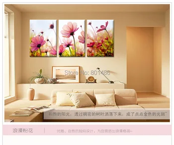 

Large size 3 piece pink flower picture modern wall art painting print on canvas