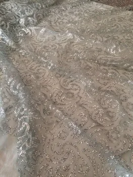 

shinning french net fabric yaking-136 with glued glitter 5yd/lot glued glitter tulle lace fabric for evening dress