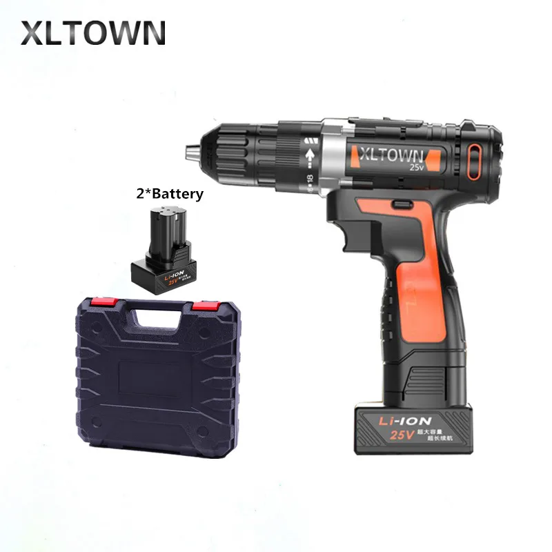 

Xltown 25v two-speed lithium battery electric drill with 2 battery and a plastic box Cordless electric screwdrivers power tools
