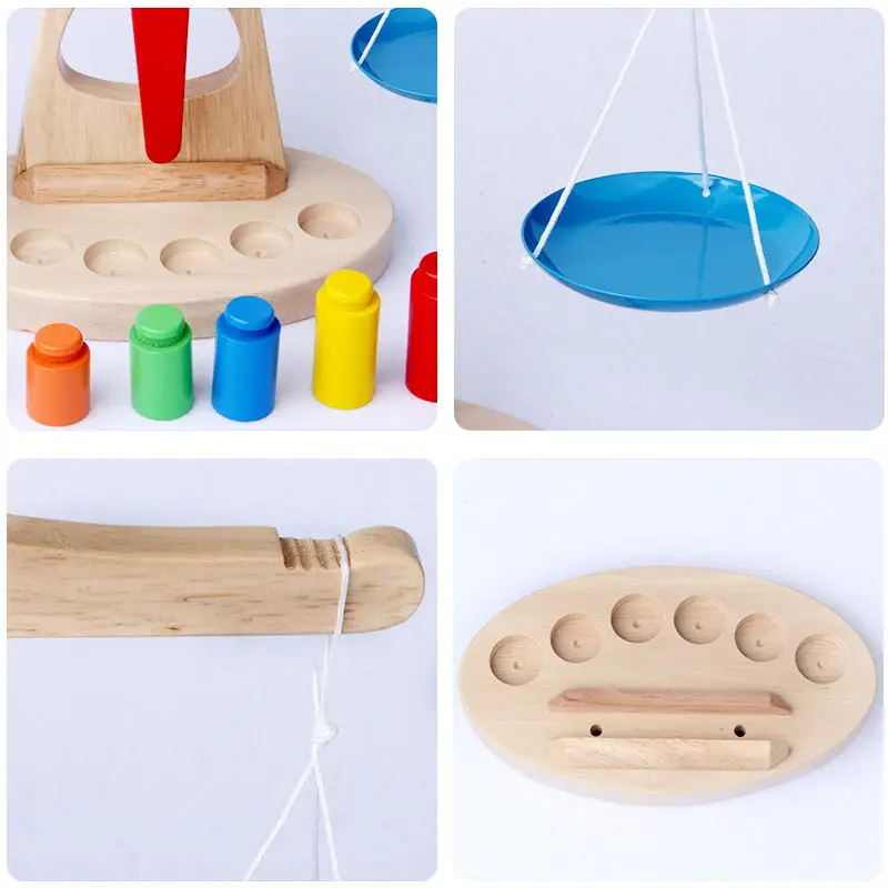 Montessori Toys Educational Wooden Toys for Children Early Learning Kids Balance Scale Toy With 6 Weights Teaching Aids