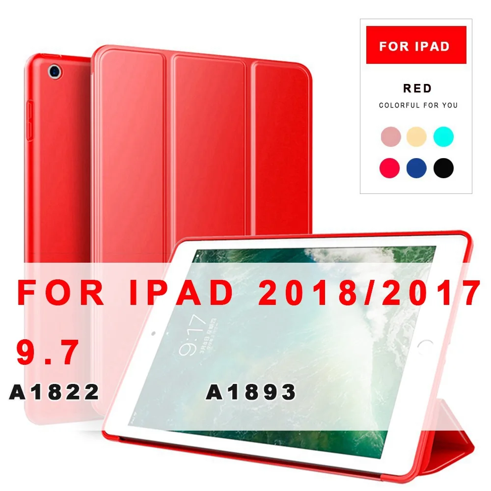 Red 2018 2017 9.7 Для ipad Чехол Smart Cover для ipad Air 2 1 чехол силиконовый Пробуждение Авто Режим сна кожаный для ipad 9,7 чехол s 6 - Цвет: Red 2018 2017 9.7