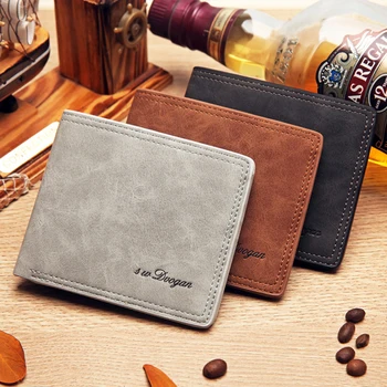 

CarrKen Vintage Men Wallet Simple Style Handmade Leather Custom Name Men Short Small Wallet Card Purse Male Slim Mini Purse
