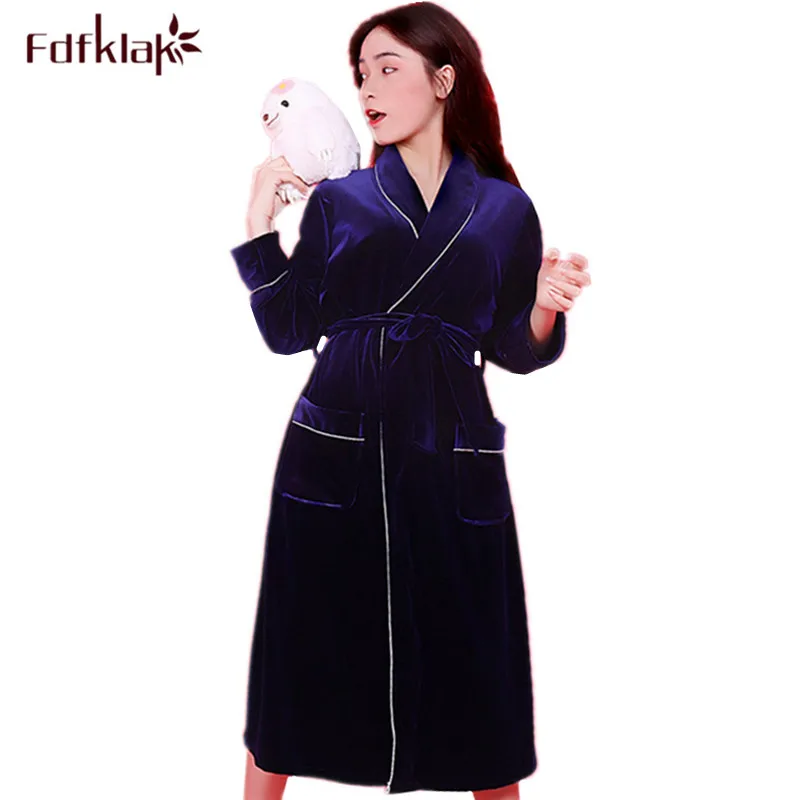 

Fdfklak Long dressing gown autumn winter bathrobe women robe gold velvet long sleeve bridesmaid robes warm homewear bath robe