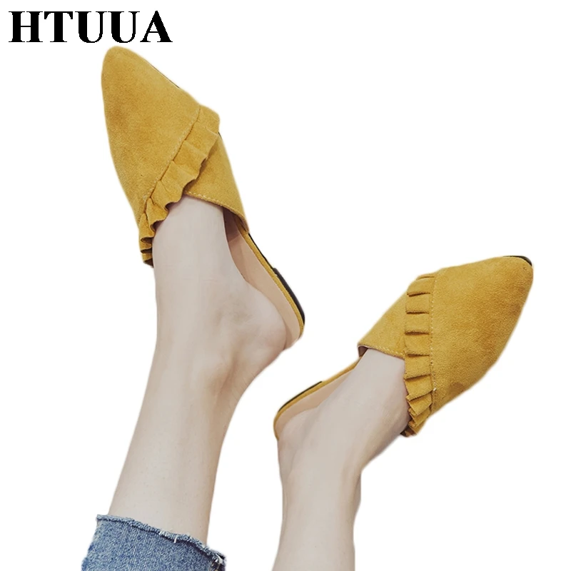 Новинка 2019 женские тапочки HTUUA летняя обувь слипоны на плоской подошве модные