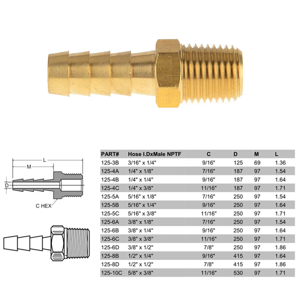 5/2 шт. 3/1" 1/4" 5/1" 3/8" 1/" 5/8" 1/" 1/4" 3/" 1/2" NPT латунных фитингов штуцер для шланга муфта адаптер(модель: 125