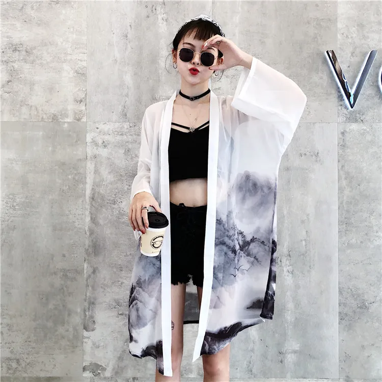 HARAJUKU chinese style digit print 2018 summer kimono cardigan feminino outerwear sun protection shirts womens (B1849)