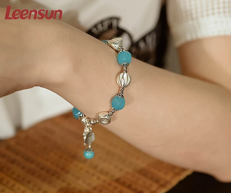 Leensun Jewelry, ручной работы 925 серебро с амазонитом/бисер/браслет для женщин/подарок