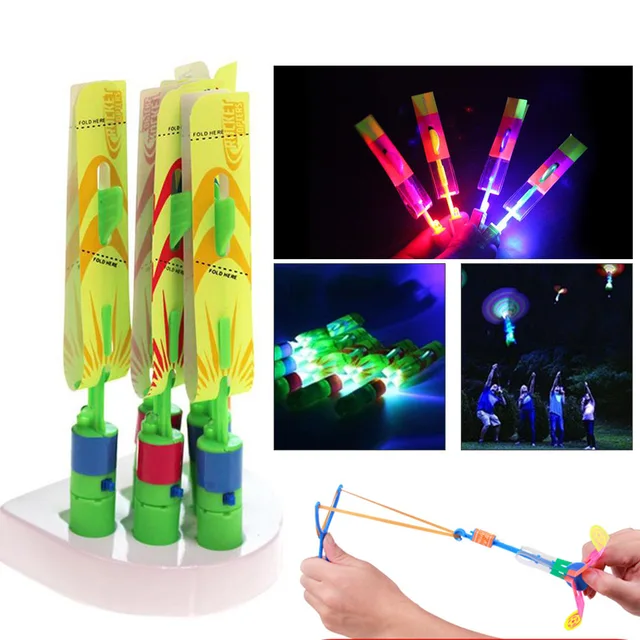 6Pcs/Set Rocket Copters Bamboo Dragonfly The Fly Night Toy Slingshot