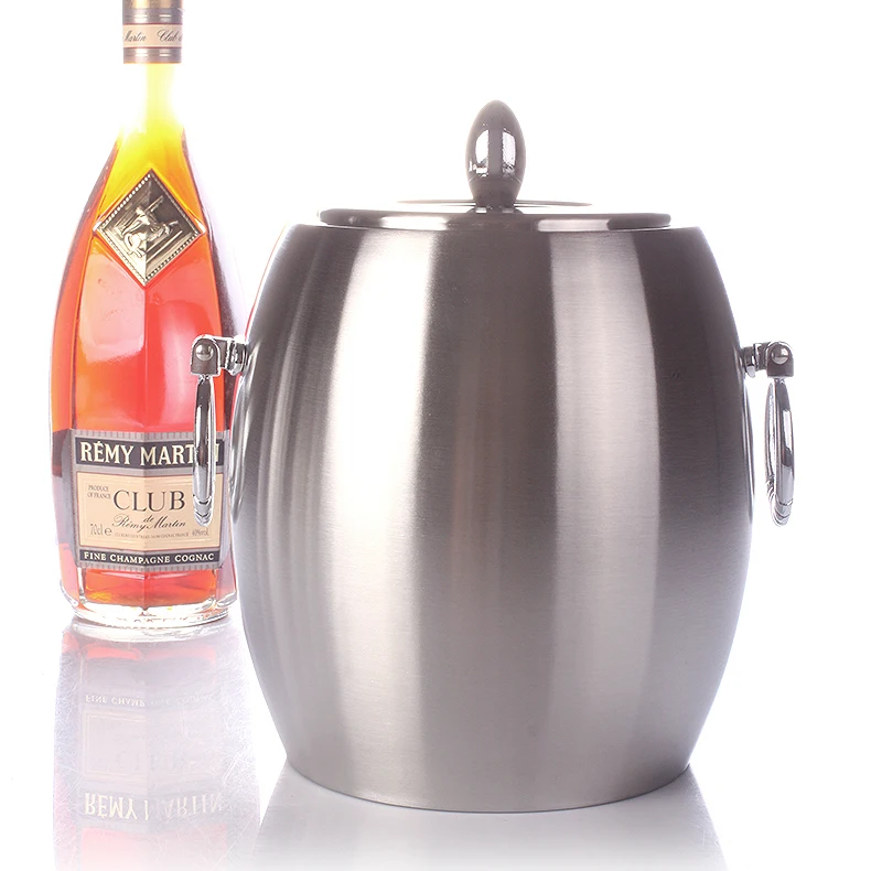 Stainless Steel Double Wall Ice Bucket With Lid Decorative Metal