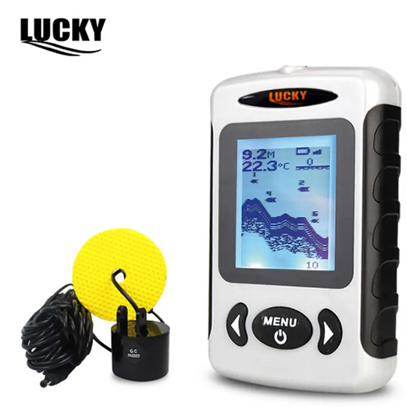 

LUCKY FF718 Portable Fish Finder Sonar Wired Fish Depth Alarm 80M Fishing Tackle Fishfinder Alarm White LED Transducer Adapter