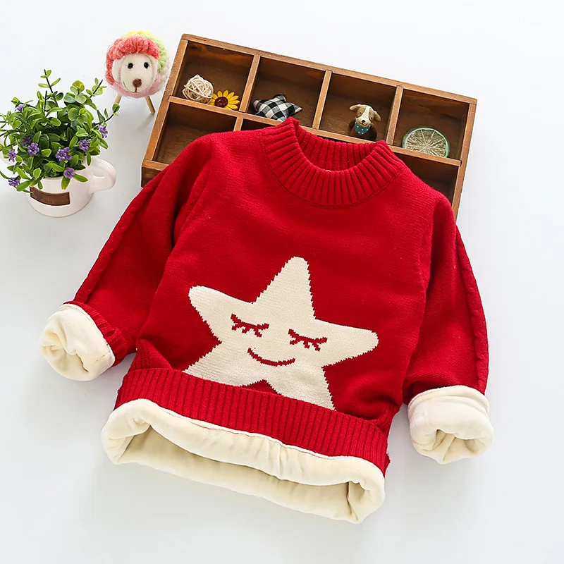 Теплый свитер для мальчиков; сезон осень-зима; Детские повседневные плотные бархатные топы для маленьких девочек; детская спортивная одежда; модные наряды - Цвет: red