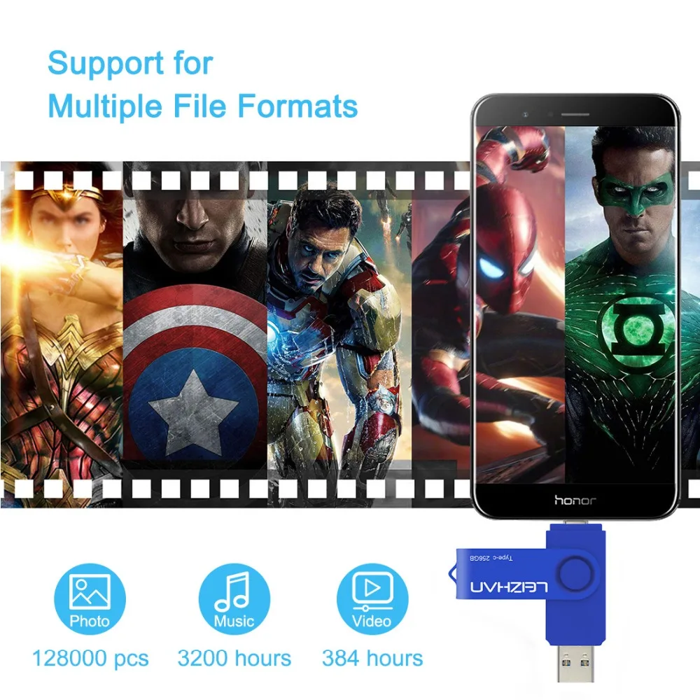 LEIZHAN OTG USB флэш-накопитель для huawei P30, samsung S10 S9 S8 USB 3,0 type-c флеш-накопитель USB C карта памяти 256 ГБ 128 ГБ