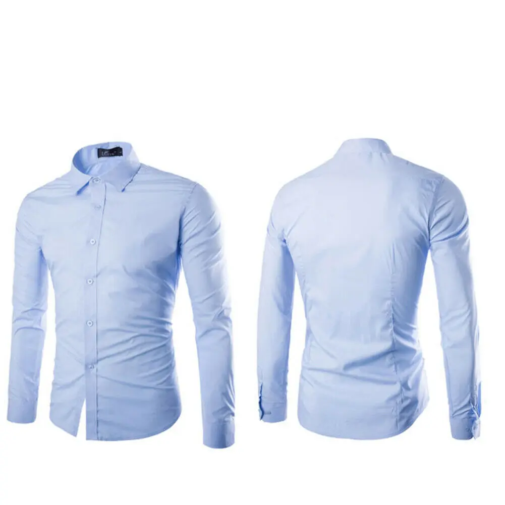 New Men Luxury Formal Long Sleeve Button Small Casual Solid Slim Fit Business Dress Shirts Top