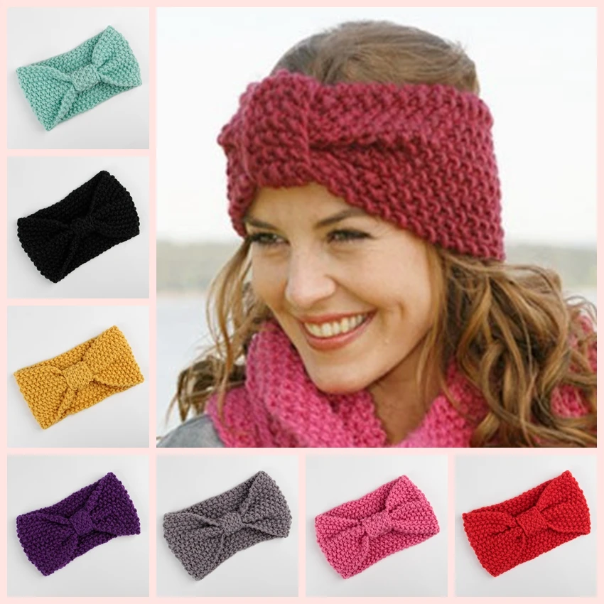

Retail Women Lady Crochet Bow Knot Turban Knitted Head Wrap Hairband Winter Ear Warmer Headwear Hair Band Accessories
