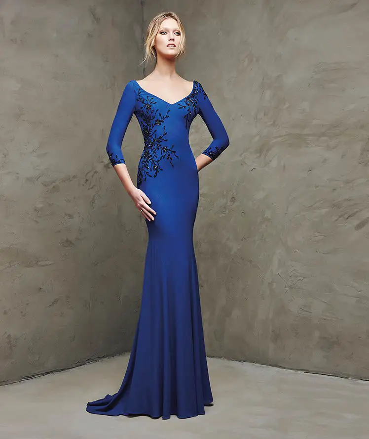 2016 Royal Blue Three Quarter Sleeve Evening Dress...
