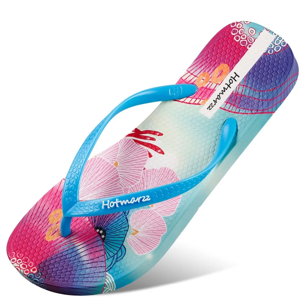 Hotmarzz Women's Flip Flops Floral Pattern Sandals Colorful Summer Slippers 2019 Season, Ocean Series
