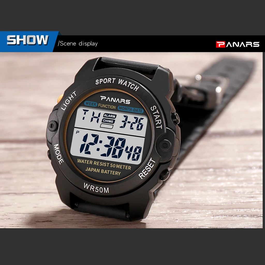PANARS Electronic Watch Men's Sport Watches Waterproof&shock alarm Luminous Large-screen Digital Watch for men relogio masculino