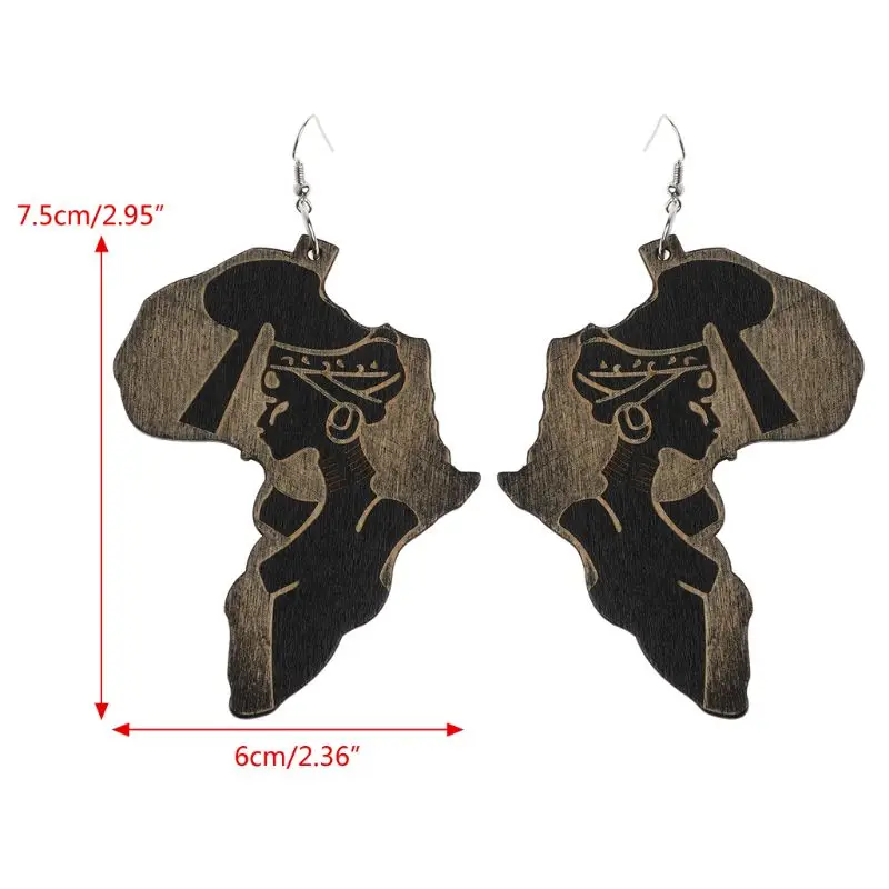 

Natural Wood Africa Map Reggae Earrings Women Exaggerated Pendants Bib Jewelry