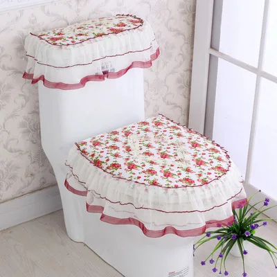Из трех частей в европейском Стиль Кружево upholsterytoilet сиденье Подушки сиденья чехлы рукавом - Цвет: A(17)