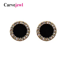 Carvejewl 11 мм милые круглые позолоченные черные серьги-гвоздики с эмалью набор блестящие прозрачные стразы серьги для женщин ювелирные изделия