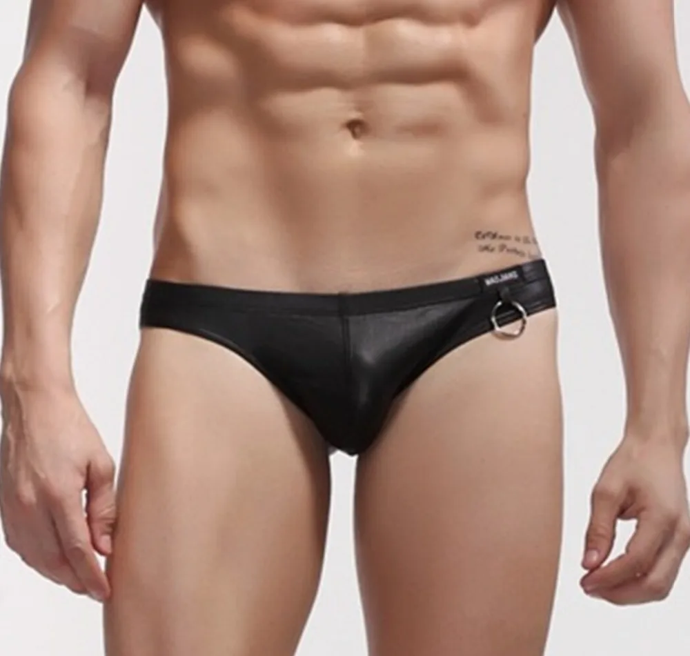 Breathable Novelty Synthetic Black Leather PU Men's Underwear Briefs