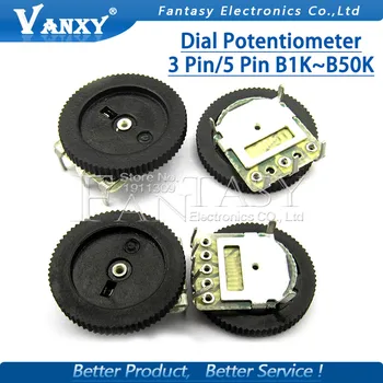 

10pcs Double Gear tuning potentiometer B102 B103 B203 B503 B1K B10K B20K B50K 3Pin/5Pin 16*2mm Dial Potentiometer