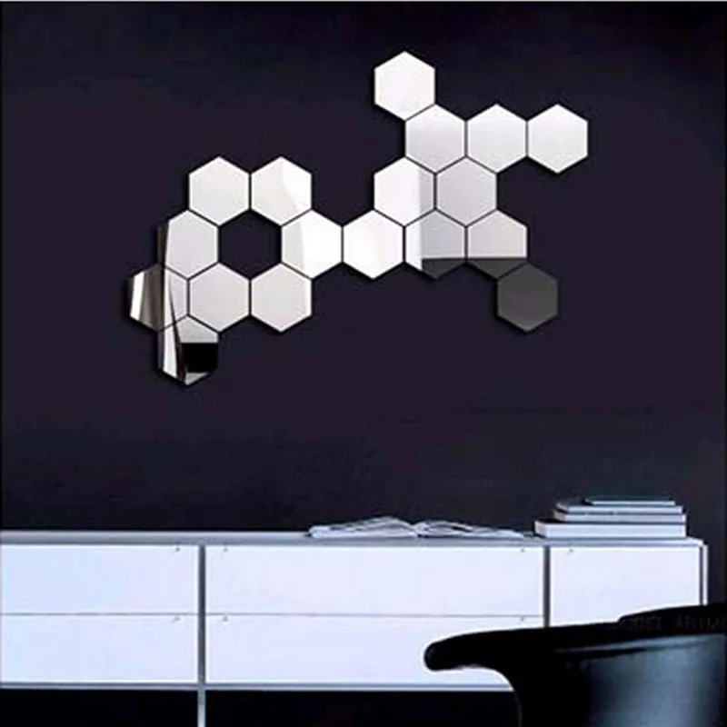12pc DIY Art Wall Decor Stickers Hexagon Acrylic Mirror Wall Stickers