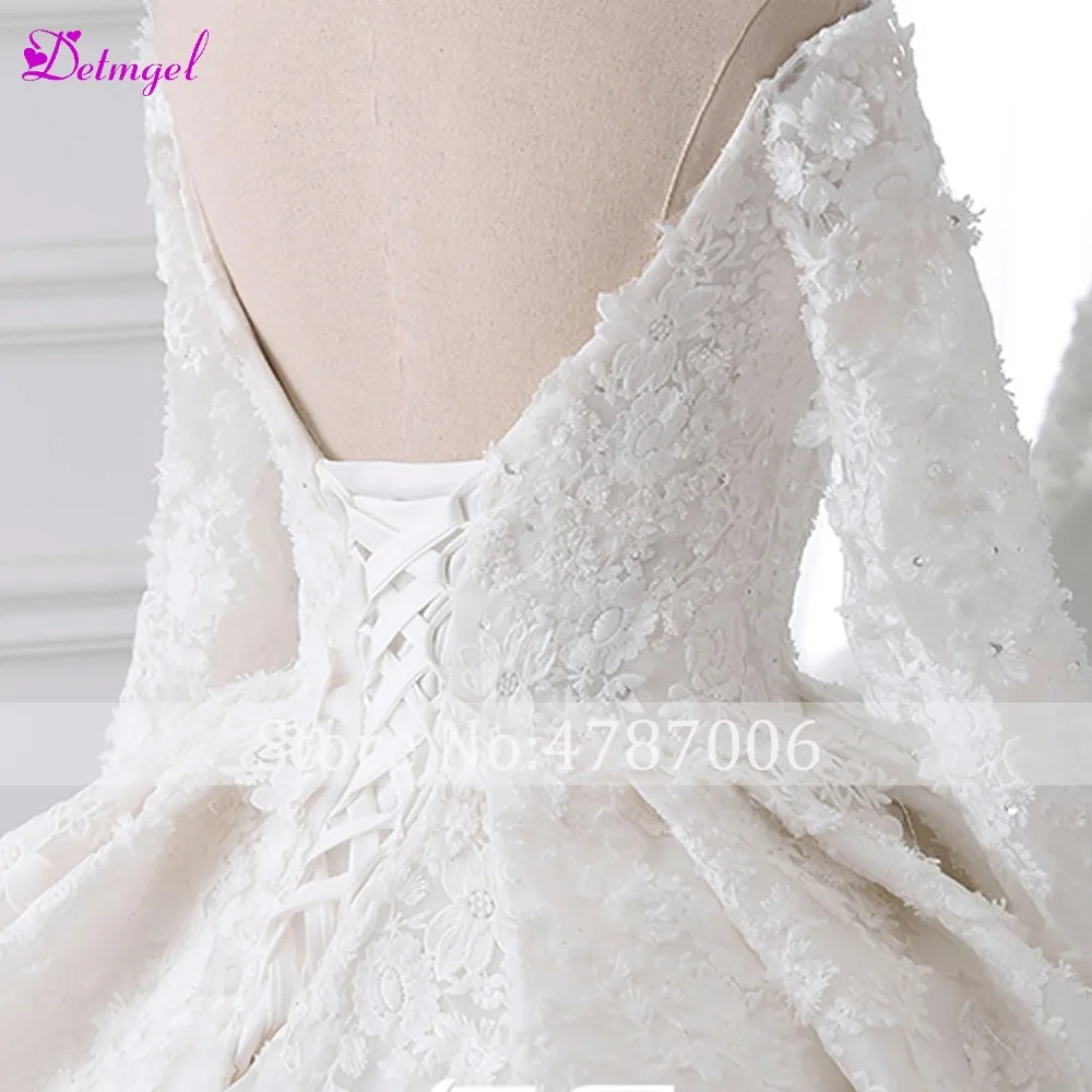 Detmgel Vestiodos de Noiva аппликации царский поезд Свадебные и Бальные платья Лодка шеи длинный рукав с бисером платье для невесты принцессы