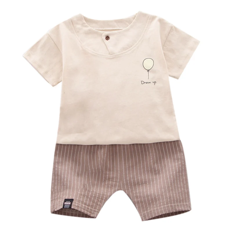 NewStriped Casual Babay Girl Casual Concise Cartoon Pattern Round Collar T-shirts Short Sleeve Striped Short Pants Girl's Set - Цвет: Белый