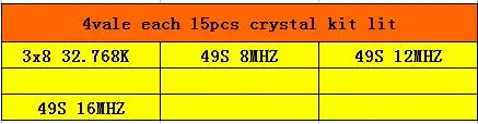 4 типа each15pcs 32,768 K 8 МГц 12 МГц 16 M пассивный кварцевый кристаллический осциллятор, с украшением в виде кристаллов Комплект резонатора