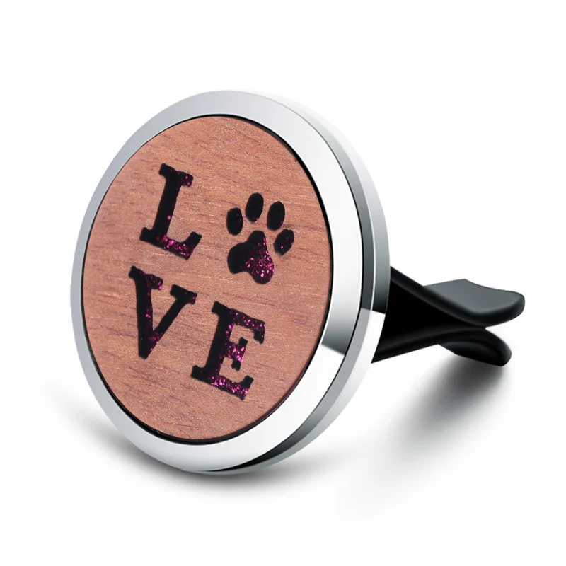 

New Vintage Wood Texture Love Cat Car Air Freshener Stainless Steel Essential Oil Diffuser Perfume Lockets Car Air Outlet Clip