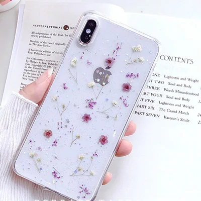 GlamPhone чехол фиолетовый сухоцветы прозрачный мягкий ТПУ чехол для iPhone X 6 6S 7 8 plus чехол для телефона для iPhone XR XS Max чехол - Цвет: purple