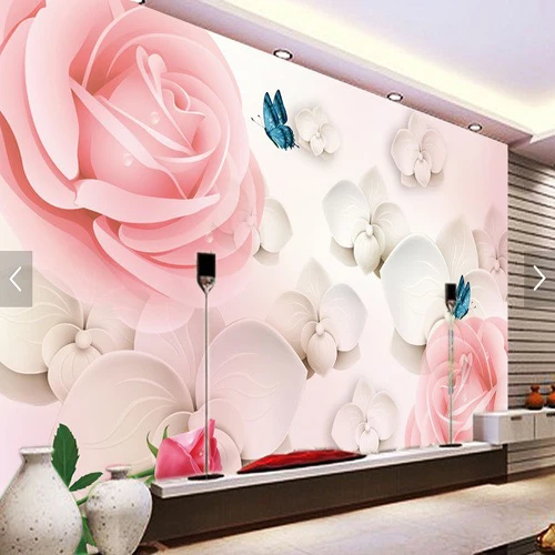Custom Size Photo 3D stereo custom pink rose wallpaper mural bedroom TV