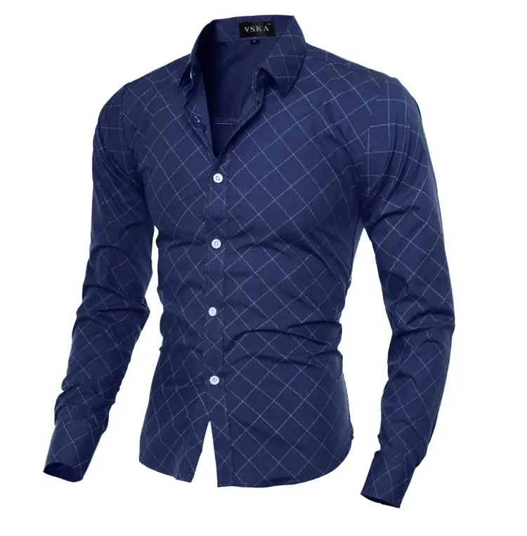 Прямая поставка camisa masculina мужская Повседневная рубашка с длинными рукавами и принтом Повседневная приталенная Мужская рубашка camisa social masculina