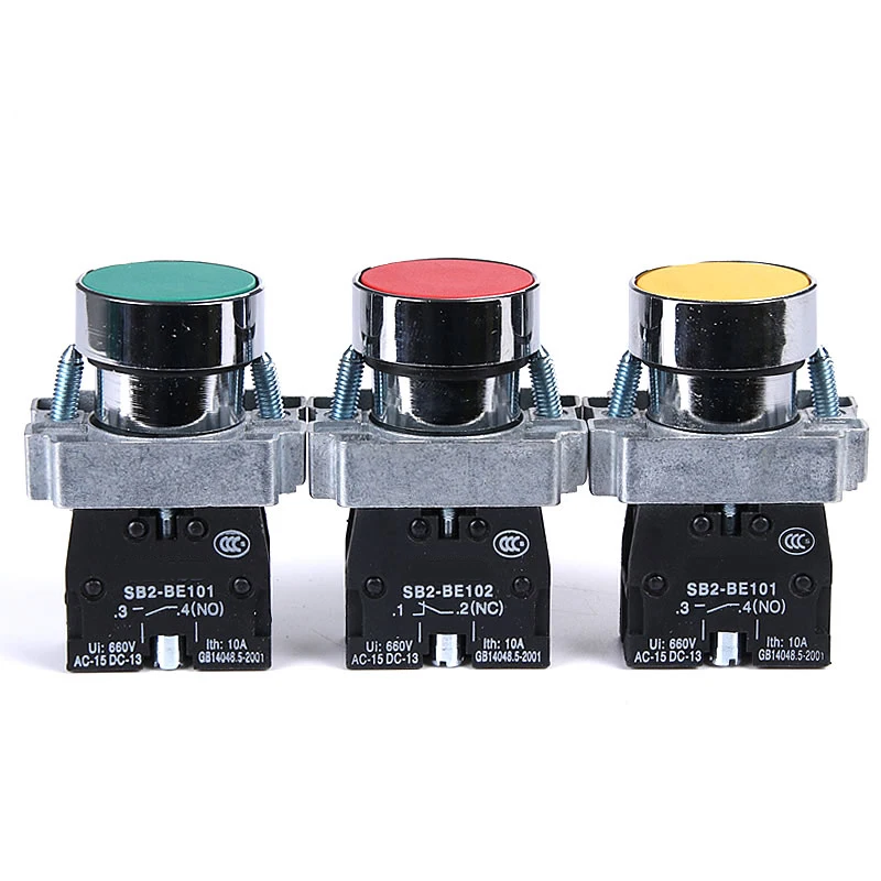 Silver Contact XB2 22mm Pushbutton Switch Flat Push Button Switch,XB2