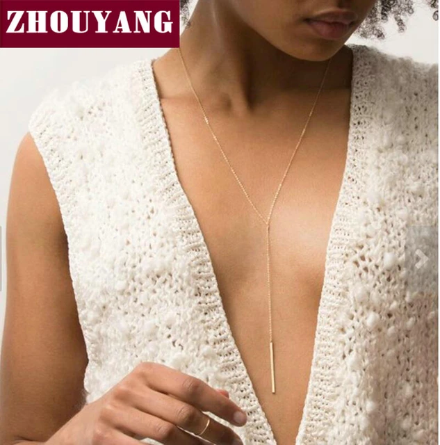 Anti Allergy Hot Sale Y Style Chain Long Necklaces & Pendants Rose Gold  Color Fashion Jewelry