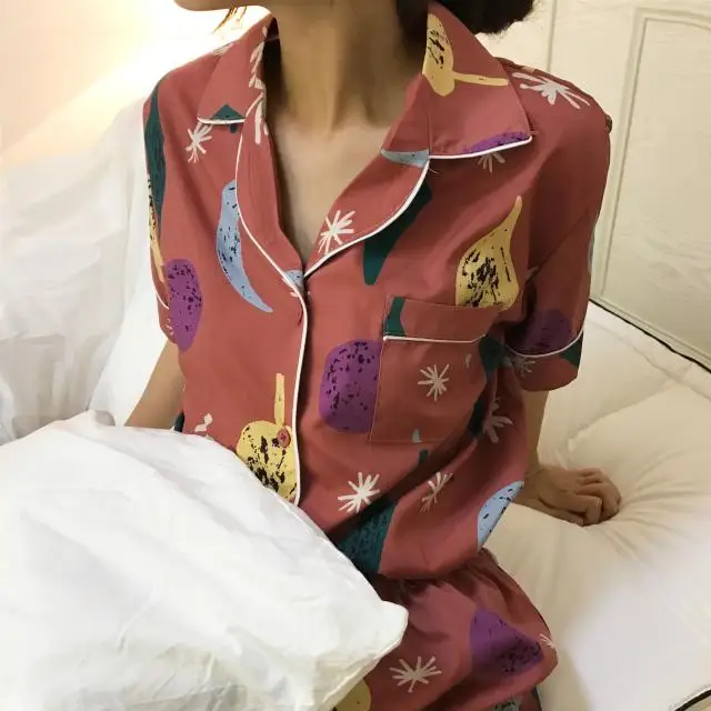 2020 Летняя женская пижама для сна наборы с отложным воротником геометрический