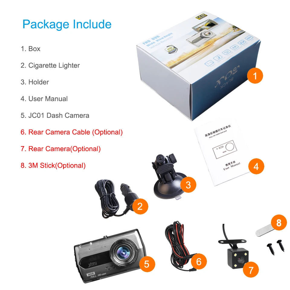 Jimi 1080P JC01 Двойной объектив Dash Cam с Ночное видение Full HD Видеорегистраторы для