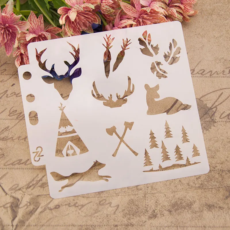 

13cm 5.1" Deer Fox Tree DIY Layering Stencils Wall Painting Scrapbook Coloring Embossing Album Decorative Paper Card Template