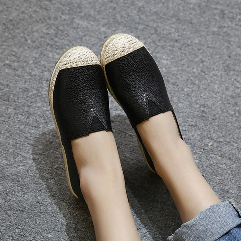

Autumn Women Flats Shoes Slip On PU Loafers Ladies Casual Platform Shallow Comfortable Sewing Weaving Female Moccasins Plus Size