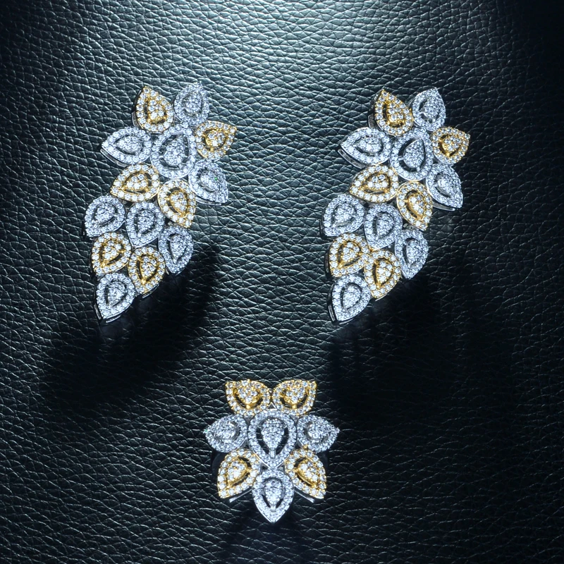  Be 8 nouvelles feuilles Design ensemble de bijoux de mariée 2 tons AAA cubique zircone mode nigéria