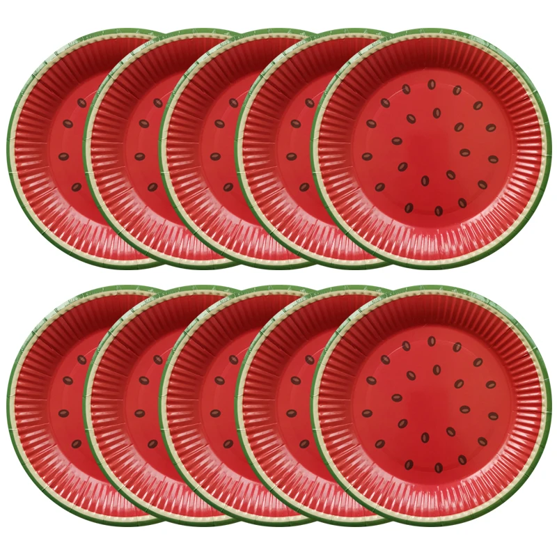 

7 Inch 10pcs Watermelon Pattern Fruit Plate Cake Tray Birthday Decorations Paper Plate Birthday Party Supplies Disposable Plate