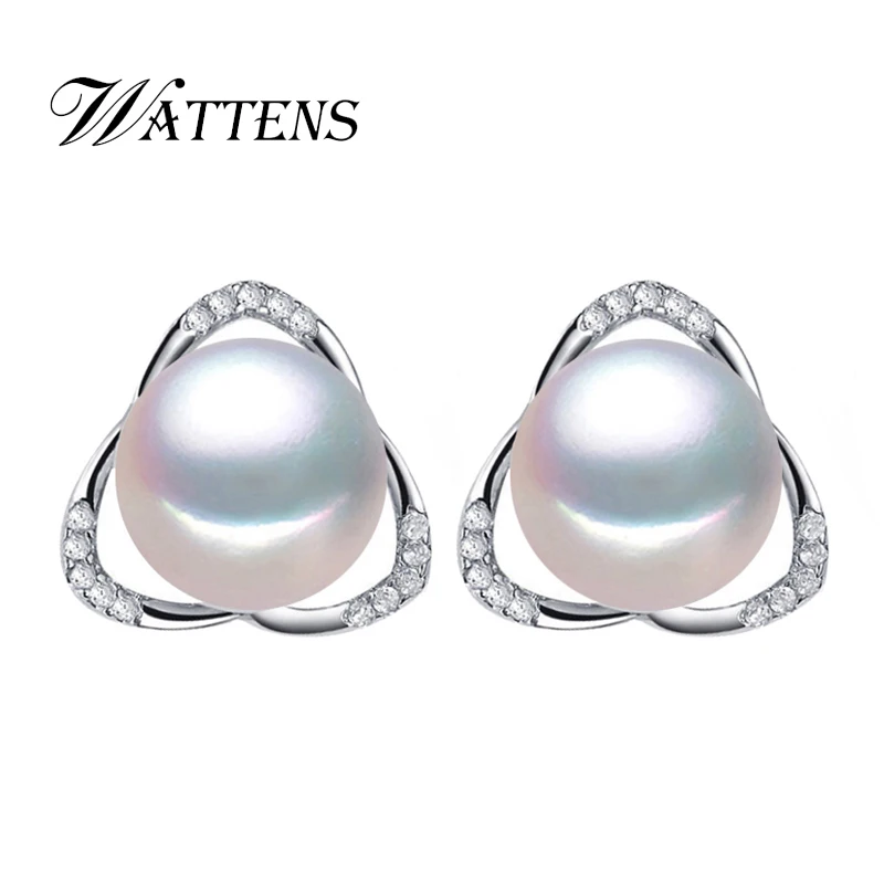 

WATTENS Pearl Jewelry earrings, natural Freshwater Pearl stud earrings for women,wedding jewelry 925 sterling silver earrings