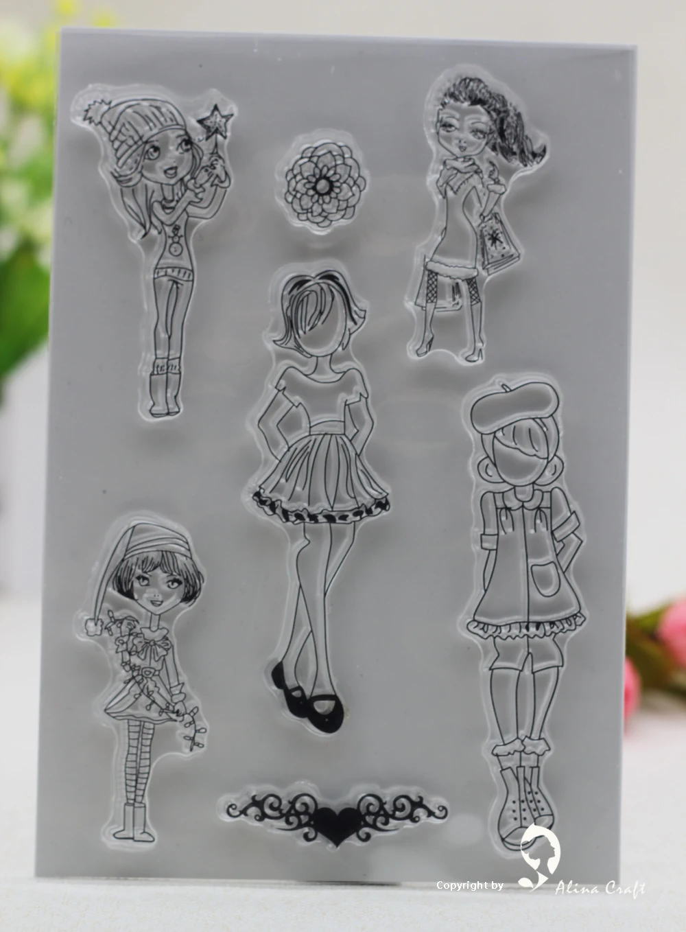 AlinaCraft CLEAR STAMPS girl lady spring flower DIY Scrapbooking Card