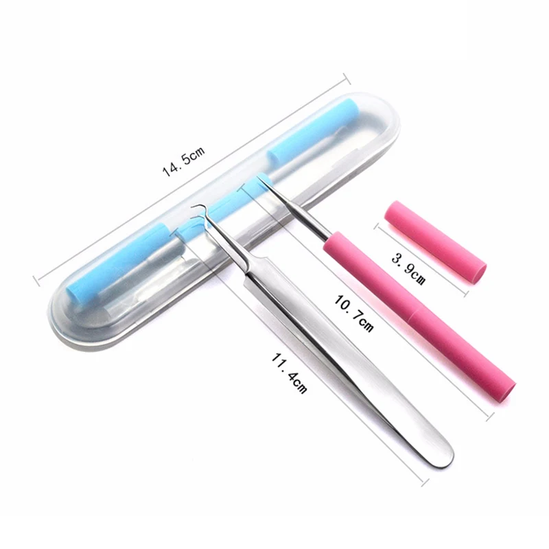 

Acne Clip Stainless Steel Tweezer Elbow Needle Beauty Tool Set Non-slip Handle Remover HS11