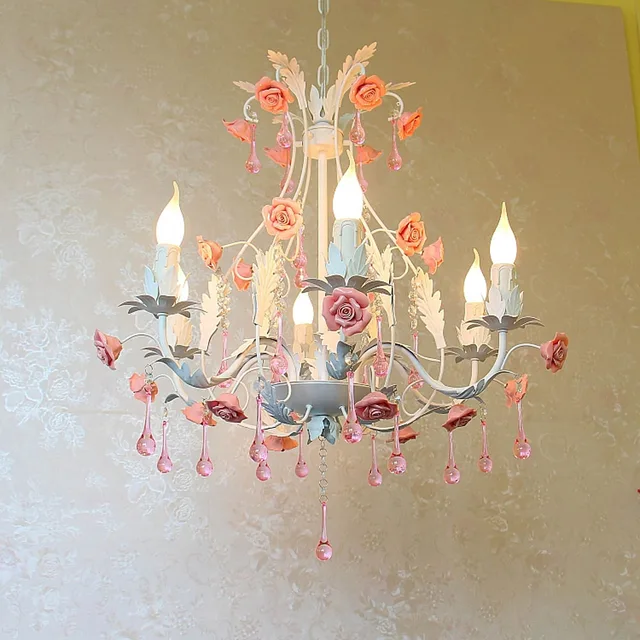 Top Past European Style Pink Crystal Chandelier Rose Iron 110v Top Past European Style Pink Crystal Chandelier Rose Iron 110v 220v Fashion E14 Modern