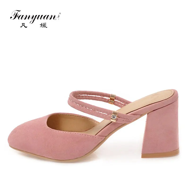 

Fanyuan Woman Shoes 2018 Spring New Ladies High Heels Concise Ladies Mules Shoes Square Toe Sexy Lady Party Wedding High Pumps